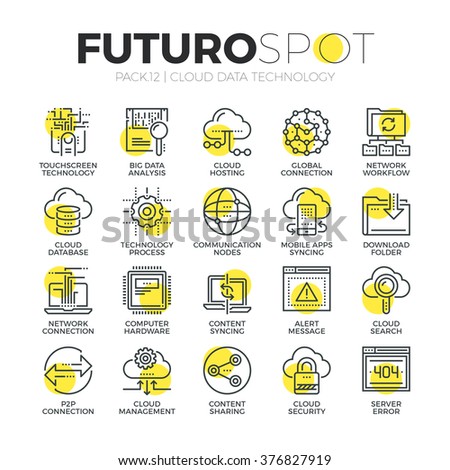 Stroke line icons set of cloud computing big data network technology. Modern flat linear pictogram concept. Premium quality outline symbol collection. Simple vector material design of web graphics.