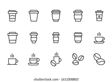 Stroke line icons set of coffee. Simple symbols for app development and website design. Vector outline pictograms isolated on a white background. Pack of stroke icons. 