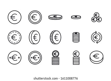 Stroke line icons set of coin. Simple symbols for app development and website design. Vector outline pictograms isolated on a white background. Pack of stroke icons. 