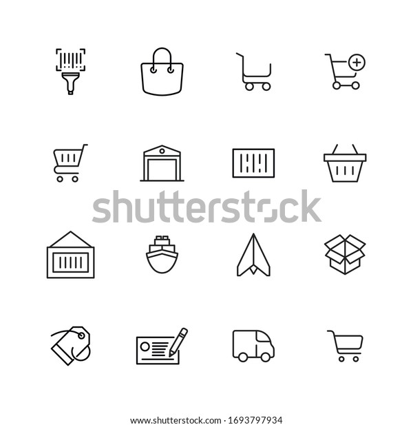 Stroke line icons set\
of commerce. Simple symbols for app development and website design.\
Vector outline pictograms isolated on a white background. Pack of\
stroke icons. 