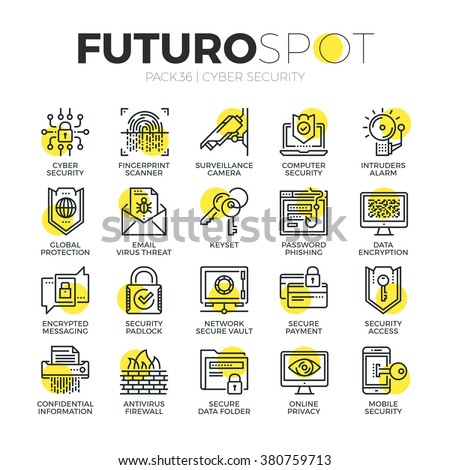 Stroke line icons set of computer network protection and cyber security. Modern flat linear pictogram concept. Premium quality outline symbol collection. Simple vector material design of web graphics.