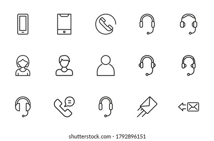 Iconos de línea de trazo conjunto de contactos. Símbolos simples para el desarrollo de aplicaciones y el diseño de sitios web. Pictogramas de contorno vectorial aislados en un fondo blanco. Paquete de iconos de trazo.