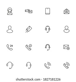 Iconos de línea de trazo conjunto de contactos. Símbolos simples para el desarrollo de aplicaciones y el diseño de sitios web. Pictogramas de contorno vectorial aislados en un fondo blanco. Paquete de iconos de trazo.