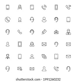 Iconos de línea de trazo conjunto de contactos. Símbolos simples para el desarrollo de aplicaciones y el diseño de sitios web. Pictogramas de contorno vectorial aislados en un fondo blanco. Paquete de iconos de trazo.