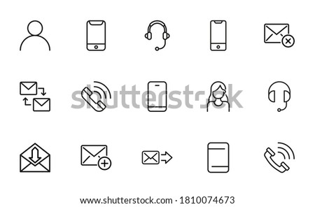 Stroke line icons set of contact us. Simple symbols for app development and website design. Vector outline pictograms isolated on a white background. Pack of stroke icons.