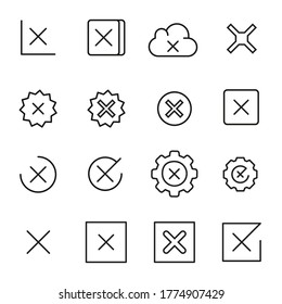 Stroke line icons set of cross. Simple symbols for app development and website design. Vector outline pictograms isolated on a white background. Pack of stroke icons.