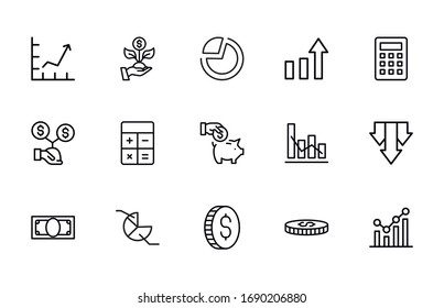 Stroke Line Icons Set Of Debt. Simple Symbols For App Development And Website Design. Vector Outline Pictograms Isolated On A White Background. Pack Of Stroke Icons. 