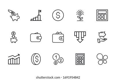 Stroke line icons set of debt. Simple symbols for app development and website design. Vector outline pictograms isolated on a white background. Pack of stroke icons. 