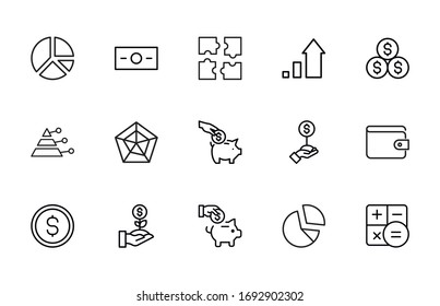 Iconos de línea de trazo conjunto de deuda. Símbolos simples para el desarrollo de aplicaciones y el diseño de sitios web. Pictogramas de contorno vectorial aislados en un fondo blanco. Paquete de iconos de trazo. 