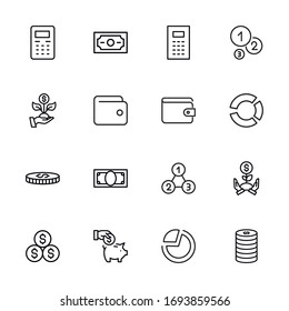 Stroke line icons set of debt. Simple symbols for app development and website design. Vector outline pictograms isolated on a white background. Pack of stroke icons. 