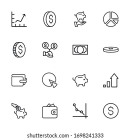 Iconos de línea de trazo conjunto de deuda. Símbolos simples para el desarrollo de aplicaciones y el diseño de sitios web. Pictogramas de contorno vectorial aislados en un fondo blanco. Paquete de iconos de trazo. 