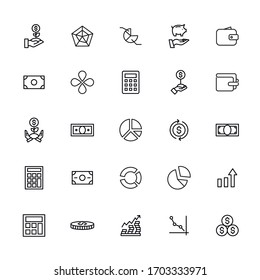Stroke line icons set of debt. Simple symbols for app development and website design. Vector outline pictograms isolated on a white background. Pack of stroke icons. 