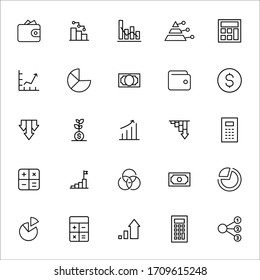 Stroke line icons set of debt. Simple symbols for app development and website design. Vector outline pictograms isolated on a white background. Pack of stroke icons. 