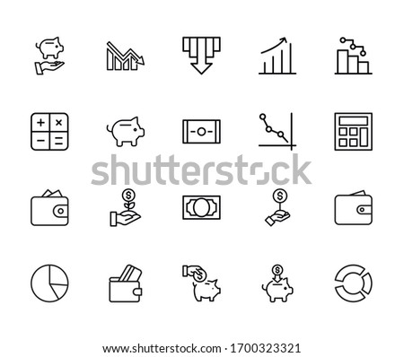 Stroke line icons set of debt. Simple symbols for app development and website design. Vector outline pictograms isolated on a white background. Pack of stroke icons. 