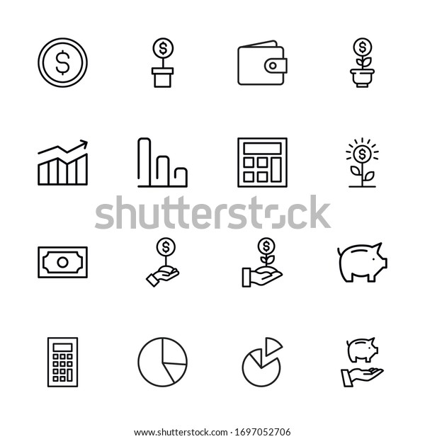 Stroke line icons set\
of debt. Simple symbols for app development and website design.\
Vector outline pictograms isolated on a white background. Pack of\
stroke icons. 