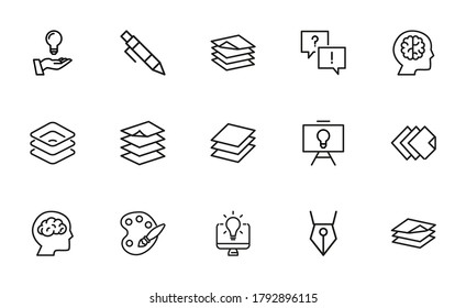 Stroke line icons set of design. Simple symbols for app development and website design. Vector outline pictograms isolated on a white background. Pack of stroke icons.