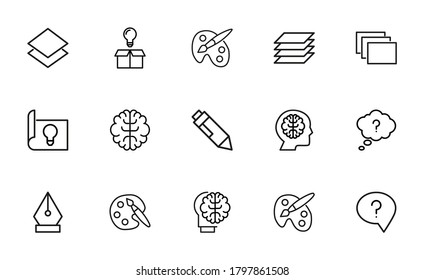 Stroke line icons set of design. Simple symbols for app development and website design. Vector outline pictograms isolated on a white background. Pack of stroke icons.