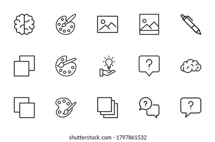 Stroke line icons set of design. Simple symbols for app development and website design. Vector outline pictograms isolated on a white background. Pack of stroke icons.