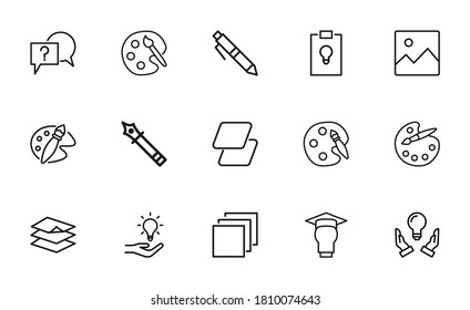 Stroke line icons set of design. Simple symbols for app development and website design. Vector outline pictograms isolated on a white background. Pack of stroke icons.