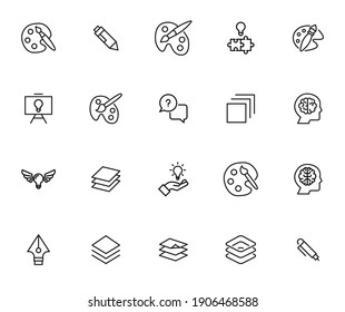 Markieren Sie den Satz der Liniensymbole. Einfache Symbole für die App-Entwicklung und das Webdesign. Vektorgrafik-Piktogramme einzeln auf weißem Hintergrund. Paket mit Strichsymbolen.