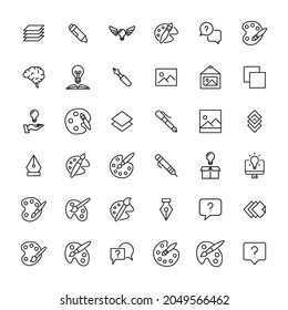 Stroke line icons set of design. Simple symbols for app development and website design. Vector outline pictograms isolated on a white background. Pack of stroke icons.
