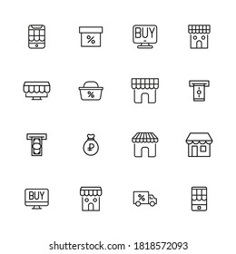 Stroke line icons set of e-commerce. Simple symbols for app development and website design. Vector outline pictograms isolated on a white background. Pack of stroke icons.