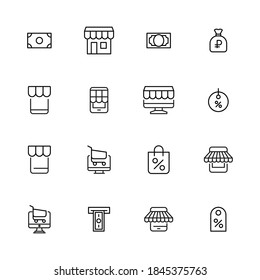 Stroke line icons set of e-commerce. Simple symbols for app development and website design. Vector outline pictograms isolated on a white background. Pack of stroke icons.
