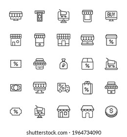 Stroke line icons set of e-commerce. Simple symbols for app development and website design. Vector outline pictograms isolated on a white background. Pack of stroke icons.