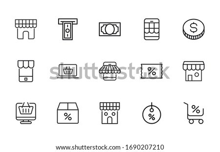 Stroke line icons set of e-commerce. Simple symbols for app development and website design. Vector outline pictograms isolated on a white background. Pack of stroke icons. 