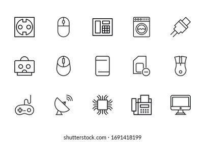 Stroke line icons set of Electronics. Simple symbols for app development and website design. Vector outline pictograms isolated on a white background. Pack of stroke icons. 
