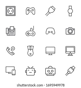 Stroke line icons set of Electronics. Simple symbols for app development and website design. Vector outline pictograms isolated on a white background. Pack of stroke icons. 

