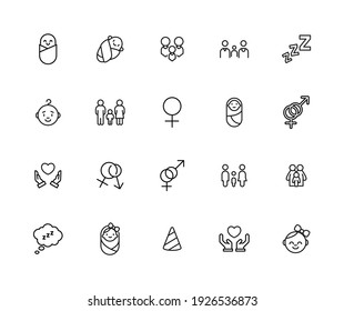 Stroke line icons set of family. Simple symbols for app development and website design. Vector outline pictograms isolated on a white background. Pack of stroke icons.