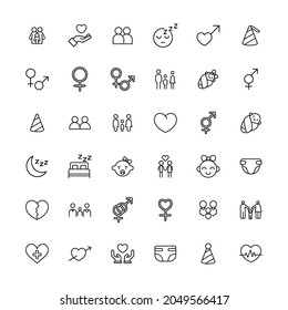 Stroke line icons set of family. Simple symbols for app development and website design. Vector outline pictograms isolated on a white background. Pack of stroke icons.