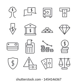 Stroke line icons set of Finance. Simple symbols for app development and website design. Vector outline pictograms isolated on a white background. Pack of stroke icons. 