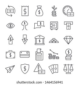 Stroke line icons set of Finance. Simple symbols for app development and website design. Vector outline pictograms isolated on a white background. Pack of stroke icons. 