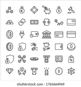 Stroke line icons set of finance. Simple symbols for app development and website design. Vector outline pictograms isolated on a white background. Pack of stroke icons. 