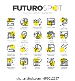 Stroke line icons set of fintech industry, finance digitization. Modern flat linear pictogram concept. Premium quality outline symbol collection. Simple vector material design of web graphics.