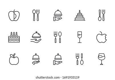 Stroke line icons set of Food. Simple symbols for app development and website design. Vector outline pictograms isolated on a white background. Pack of stroke icons. 
