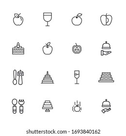 Conjunto de iconos de línea de trazo de Alimentos. Símbolos simples para el desarrollo de aplicaciones y el diseño de sitios web. Pictogramas de contorno vectorial aislados en un fondo blanco. Paquete de iconos de trazo. 
