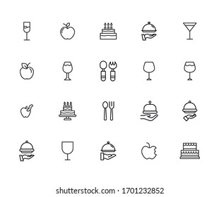 Stroke line icons set of Food. Simple symbols for app development and website design. Vector outline pictograms isolated on a white background. Pack of stroke icons. 
