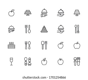 Stroke line icons set of Food. Simple symbols for app development and website design. Vector outline pictograms isolated on a white background. Pack of stroke icons. 

