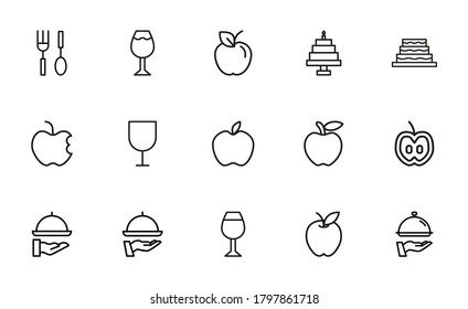 Stroke line icons set of food. Simple symbols for app development and website design. Vector outline pictograms isolated on a white background. Pack of stroke icons.