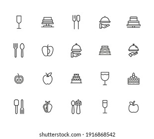 Stroke line icons set of food. Simple symbols for app development and website design. Vector outline pictograms isolated on a white background. Pack of stroke icons.