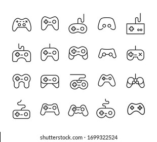 Stroke line icons set of gamepad. Simple symbols for app development and website design. Vector outline pictograms isolated on a white background. Pack of stroke icons. 