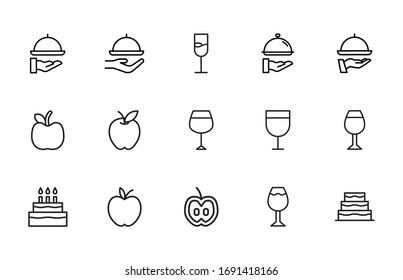Stroke line icons set of gastronomy. Simple symbols for app development and website design. Vector outline pictograms isolated on a white background. Pack of stroke icons. 
