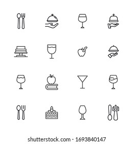 Iconos de línea de trazo conjunto de la gastronomía. Símbolos simples para el desarrollo de aplicaciones y el diseño de sitios web. Pictogramas de contorno vectorial aislados en un fondo blanco. Paquete de iconos de trazo. 
