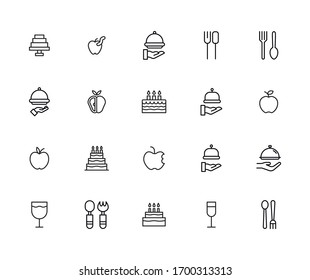 Stroke line icons set of gastronomy. Simple symbols for app development and website design. Vector outline pictograms isolated on a white background. Pack of stroke icons. 
