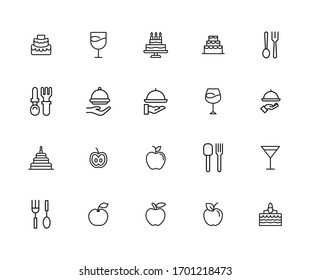 Stroke line icons set of gastronomy. Simple symbols for app development and website design. Vector outline pictograms isolated on a white background. Pack of stroke icons. 
