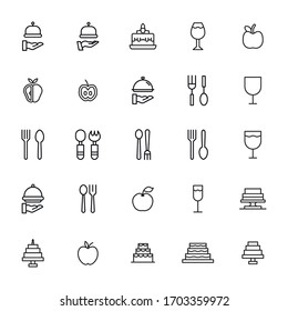 Stroke line icons set of gastronomy. Simple symbols for app development and website design. Vector outline pictograms isolated on a white background. Pack of stroke icons. 
