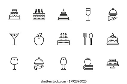 Stroke line icons set of gastronomy. Simple symbols for app development and website design. Vector outline pictograms isolated on a white background. Pack of stroke icons.